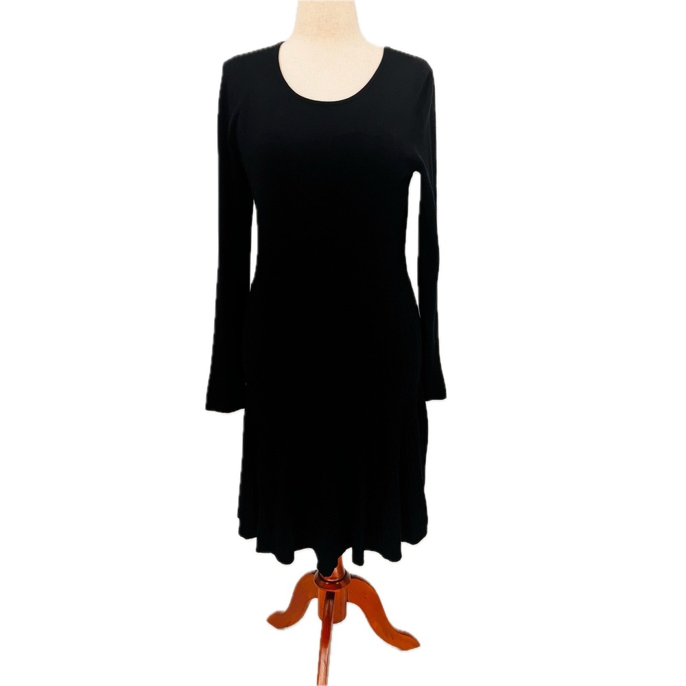 Apt. 9 Sweater Dress Womens Large Black Long Sleeve Ribbed Knit Midi